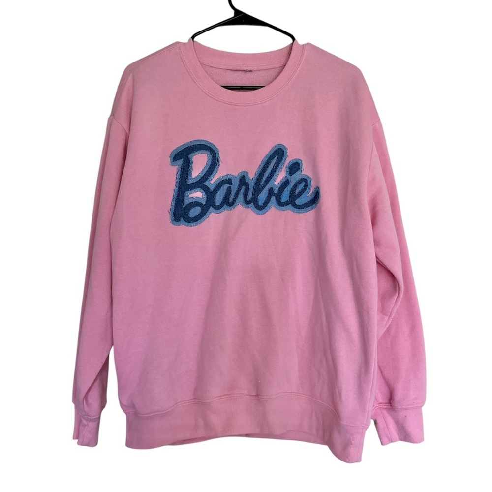 Barbie Original Cozy Pink Crewneck Fleece Lined Sweatshirt Size L